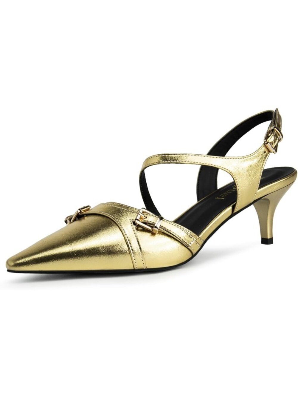 MIGPUEL Women's Gold Pointed Toe Comfortable Slingback Heels Dressy Pumps